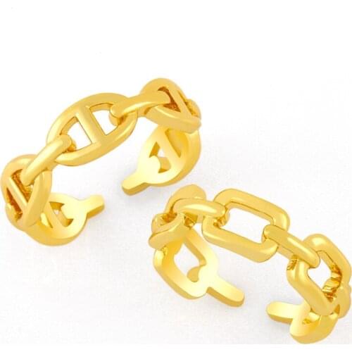 Gold Curb Link Chain Open Cuff Rings Polished Adjustable Finger Ring Stackable New Designer Wholesale Jewelry Gifts rigk35