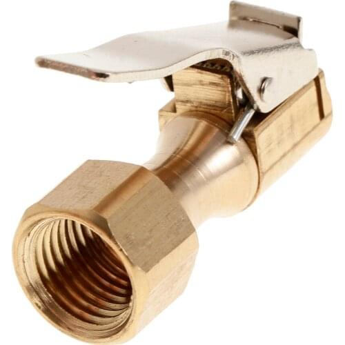 Gold 1/4' NPT Straight Brass Lock on Tire Inflator Air Chuck with Clip