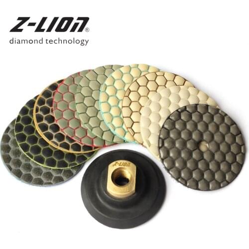 Z-LEAP 10PCS 3" Diamond Polishing Pad Kit Dry Use Grinding Disc With Rubber Backer M14 5/8-11 Granite Marble Stone Sanding Tool