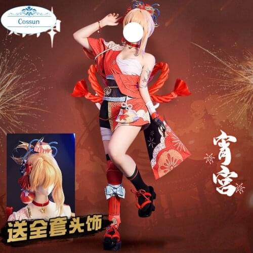 Anime! Genshin Impact Yoimiya LiuYanHuaWu Skin Game Suit Kimono Uniform Cosplay Costume Halloween Party Outfit Women 2021 NEW