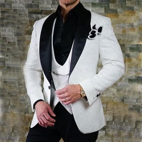 White Jacquard Suit Mens Wedding Suits 2020 Custom Made Slim Fit Business Male Party Suit Groom Prom Tuxedos 3 Piece Set