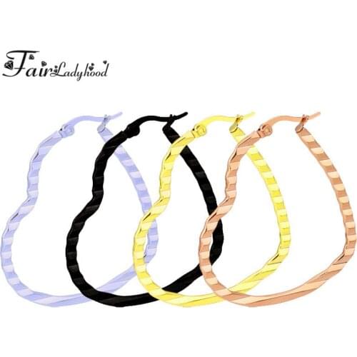 FairLadyHood Heart Shaped Large Hoop Earrings Rose Gold Color Stainless Steel Circle Hyperbole Earrings Nightclub Jewelry