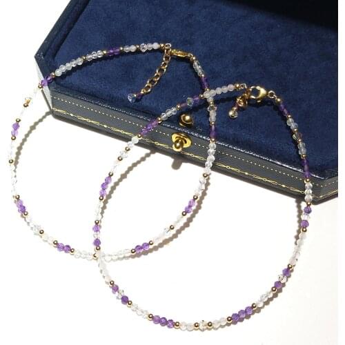 Lii Ji Anklet Moonstone Amethyst Quartz Austrian Crystal 14K Gold Filled Mini Beads Handmade Sparkling Jewelry For Women Gift