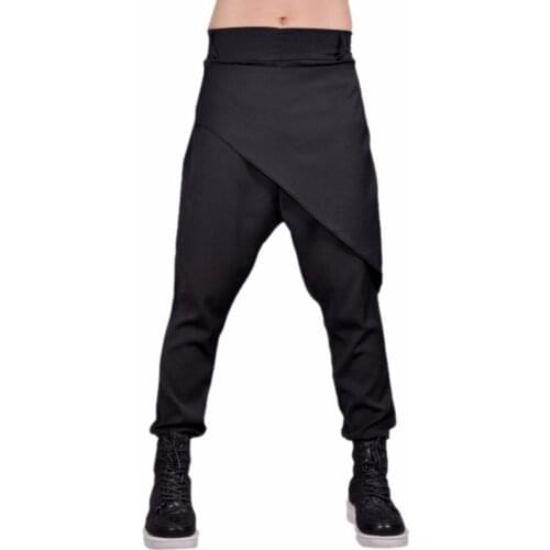 27-44 Men Trousers Personality Culottes Hypotenuse Loose Harem Pants Casual Black Skirt Hairstylist Singer Costumes Autumn New