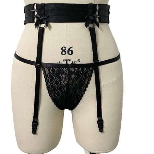 Black Bow Harness Garter Elastic Lace Pantie G-String Sexy Lingerie Hollow Body Cage Goth Rave Bondage Body Harness Garters