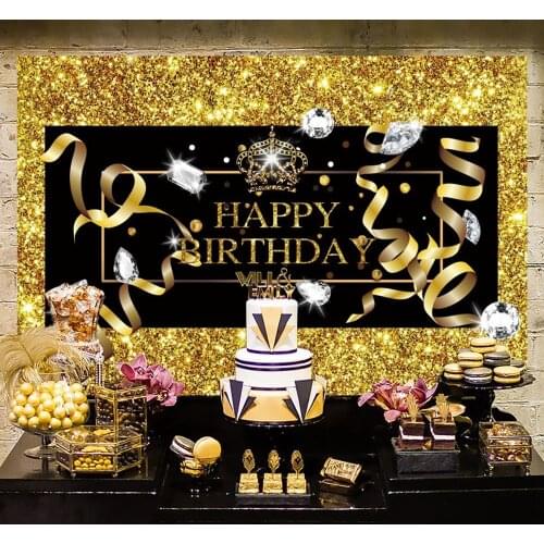 Black Gold Backdrop Happy 50 40 30 Birthday Party Decorations Adult 50th 30th 40th Birthday Party Anniversar 30th Party Supplies