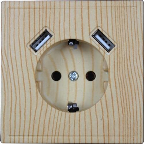 Wood color 2020 New Design USB Wall Socket Extension Outlet Adapter For phone charge Free shipping 16A 250V dual usb 5V 2A J91