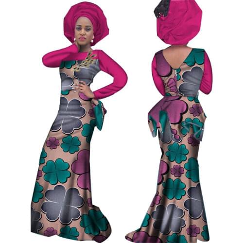 Dashiki African Print Dresses for Women Bazin Riche African Clothes Applique Draped Long Evening Dresses African Clothing WY3666