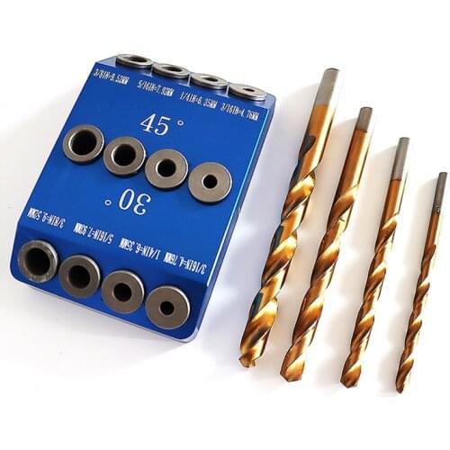 Woodworking Oblique Hole Locator Drill Bits Pocket Hole Jig Kit Multi Degree Angle Drill Guide Set Hole Puncher Carpentry Tools