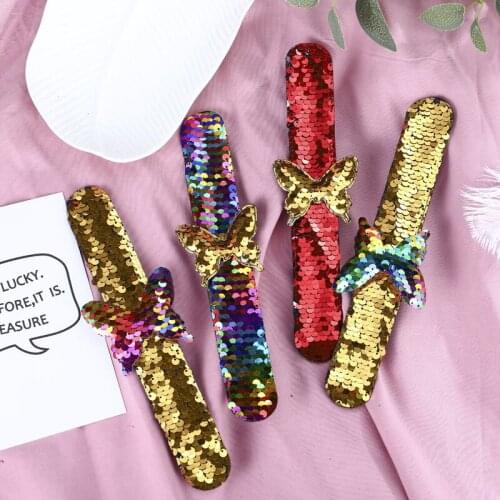 Animal Kids Gift Popualr Colors Reversible Sequins Children Fashion Paillette Bracelet New Clap Ring Christmas Festival Favors