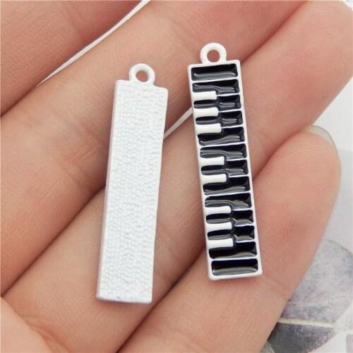 Julie Wang 8PCS Enamel Piano Charms Electronic Organ Keyboard White Tone Pendants Alloy Bracelet Jewelry Making Accessory