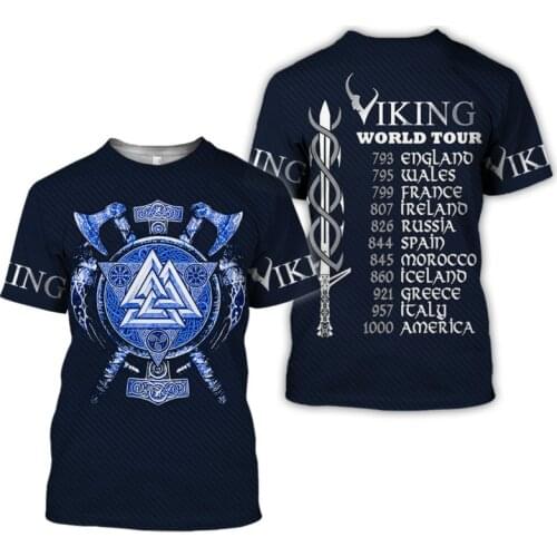 European and American Explosive Viking Printing Mens T-shirt 3D Digital Printing Tattoo Short Sleeve Large Size 2021X New