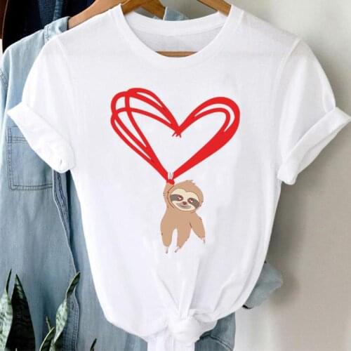 T-shirts Love Sloth Cute 90s Short Sleeve Print Clothes Women Cartoon Casual Fashion Graphic Tshirt Top O-neck Lady Female Tee
