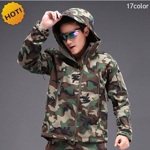 HOT 2020 Outdoor Winter Thicken Fleece TAD Shark Skin Soft Shell Thermal ski-wear Camouflage Cargo Camping training Jacket Men