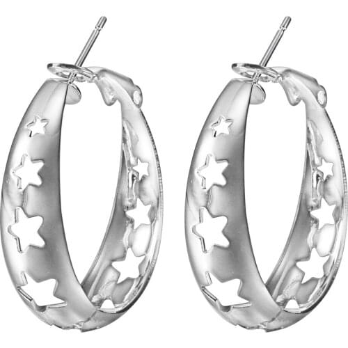 Hainon Cheap Silver Color Gold Color Hoop Earring for Women Hot Sale Fashion Jewelry Gift Large Hollow Star Lovely Party Earring
