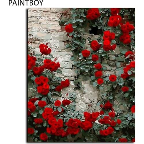 Framed Picture Red Flower Home Decor DIY Painting By Numbers Digital Canvas Oil Painting Wall Art For Living Room GX4541