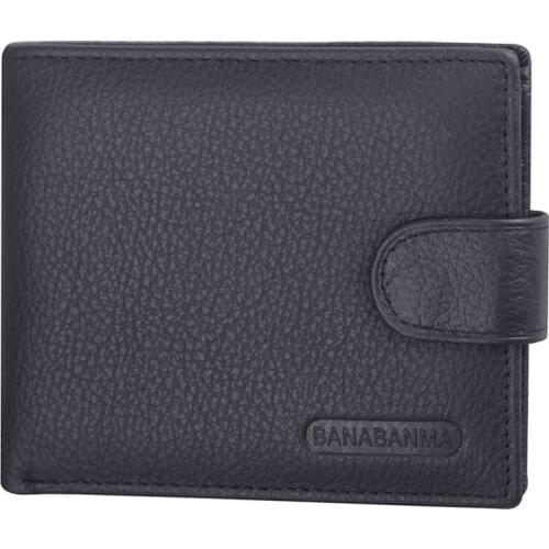 Wallet Short Genuine Leather Retro Buckle American Dollars Wallet Mens Wallet Snap Closure Multi Card Bit Zipper Electric