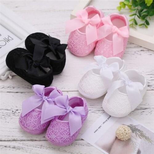 Baby Shoes Baby Girl Breathable Anti-Slip Shoes With Bowknot Casual Sneakers Toddler Soft Soled First Walkers For Newborns