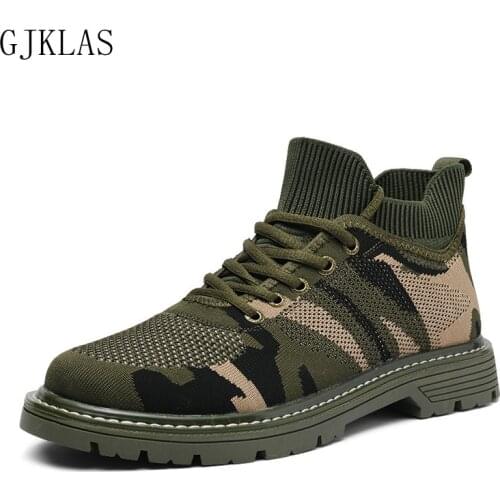 Unisex Breathable Sneakers Boots for Men Male Lightweight Comfortable Camouflage Weave Knit Ankle Shoes Mens Casual Sneakers