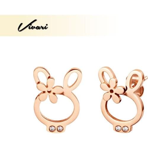 Vivari Trendy Fashion Earrings Earrings For Women Silver Plated Rabbit Ear Head Pattern Jewelry Stainess Steel Metal Stud