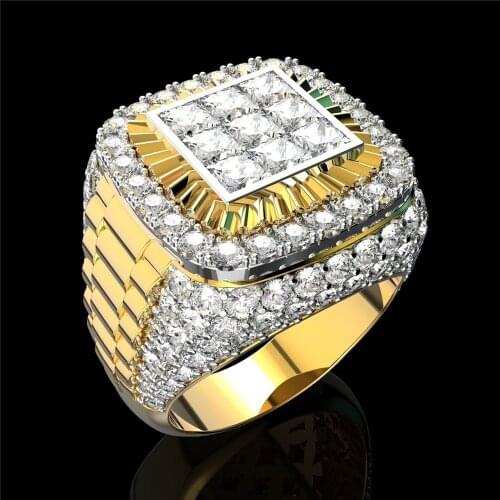 Mens Fashion Jewelry Accessories White Crystal Zircon Ring Anniversary Gift Banquet Engagement Wedding Band Luxury Jewelry