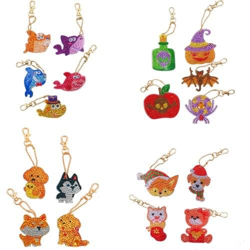 5D DIY Art Diamond Painting Puppy and Shark Pattern Key Pendant Diamond Mosaic Full Embroidery Cross Stitch Home Decoration Gift