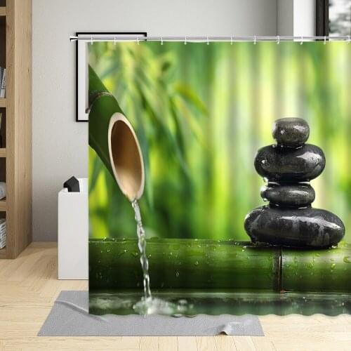 Zen Shower Curtain Purple Orchid Plant landscape Bamboo Bath Curtains Waterproof Polyester With Hooks Bathroom Home Decor Sets