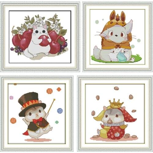 Cross Stitch Kits The Cute Little Hamster Pattern Counted Printed Canva 11CT 14CT Print Stamped Fabric Needlework Embroidery Set