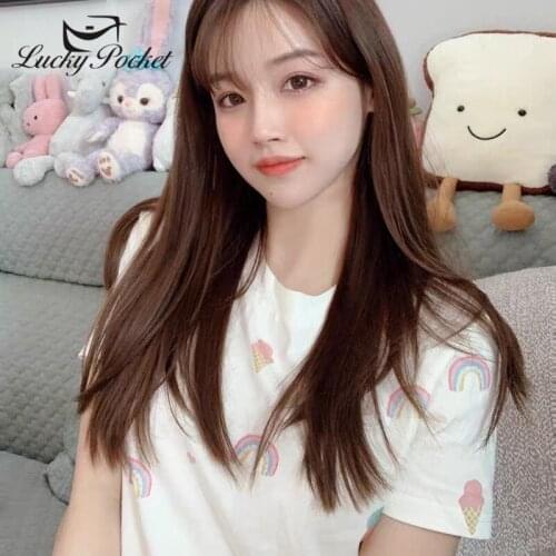 2020 New Women Summer Cute ice cream Beading Short T-Shirt Ladies O-Neck Cartoon Cotton Tee Female High-Quality Casual Tops ZM20