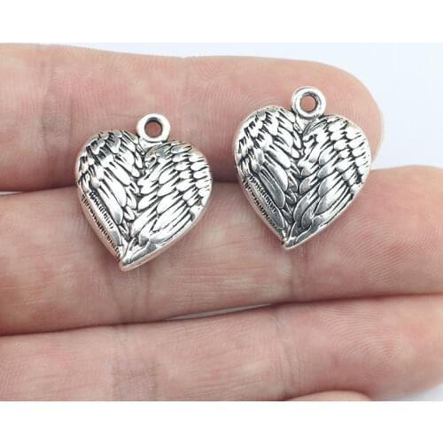 Newest 5Pieces 18*21mm Antique Silver Color Heart Wings Charm Keychain Necklace Pendant Accessory Charms For DIY Jewelry Making