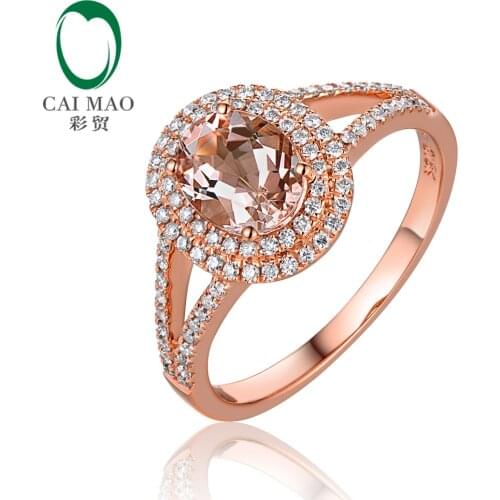 New Arrival 14K Rose Gold 1.1ctw 6x8mm Oval Morganite and Pave Diamond Engagement Ring