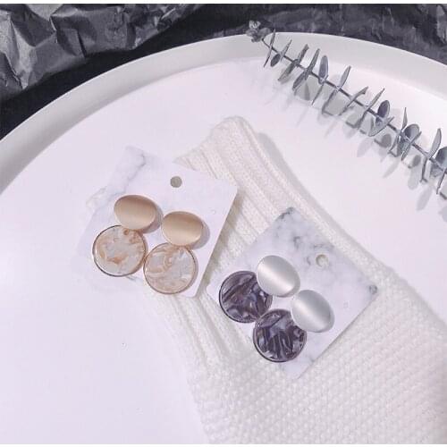 New Matte Marbling Earrings Acrylic Round Fashion Elegant Metal Stud Earrings