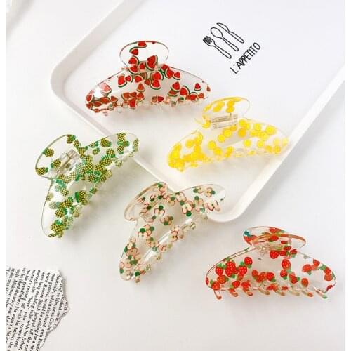 New INS Clear Acrylic Candy Color Fruit Hair Claws Large Hair Clips Headwear Transparent Women Hair Accessories Ornament