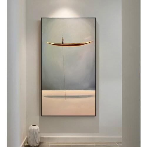 New Style Golden Boat Natural Landscape Creative Canvas Paintings Wall Art Pictures Cuadros For Living Room Home Decor Nostalgic