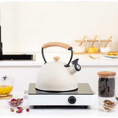 Solid Color Whistle Induction Cooker Water Kettle With Wooden Handle Stainless Steel Whistle Gas Stove Kettle Coffee Pot LB533