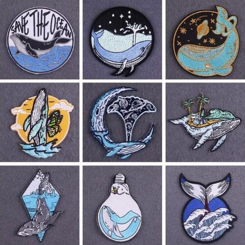 Iron On Patch Whale Patches On Clothes Sea Wave Patch Natural Clothing Stripes Van Gogh Patch Embroidered Patches For Clothing