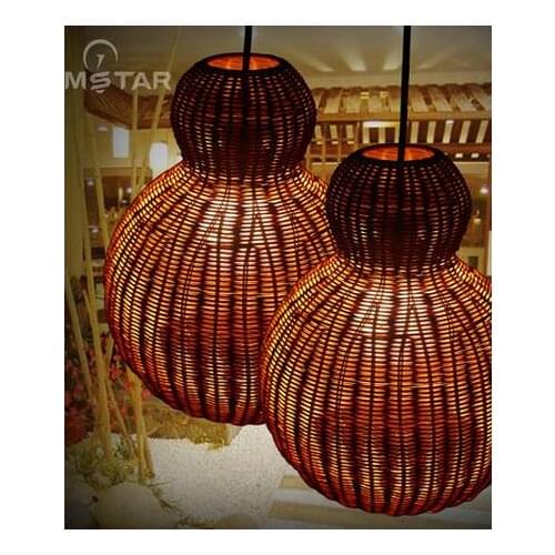 Southeast Asia rattan weaving single head Pendant Lights creative personality retro balcony restaurant hot pot shop LU811248