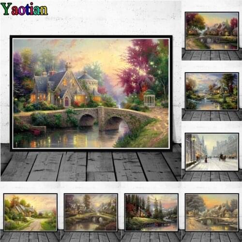 Full 5D Diy Daimond Painting Classic Cottage Forest Scenery Cross-stitch 3D Diamond Painting Rhinestone Embroidery Beads
