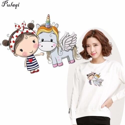 Pulaqi Kindly Transfers Patches Heat Press Stickers for Families Lovely Unicorn Animal Patch DIY Appliques for Parent-childs H