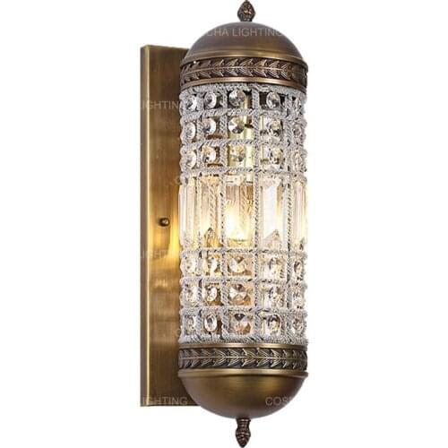 Luxury crystal wall lamps for bedroom antique bronze wall lights for stairs home decor gold wall sconce living room church villa