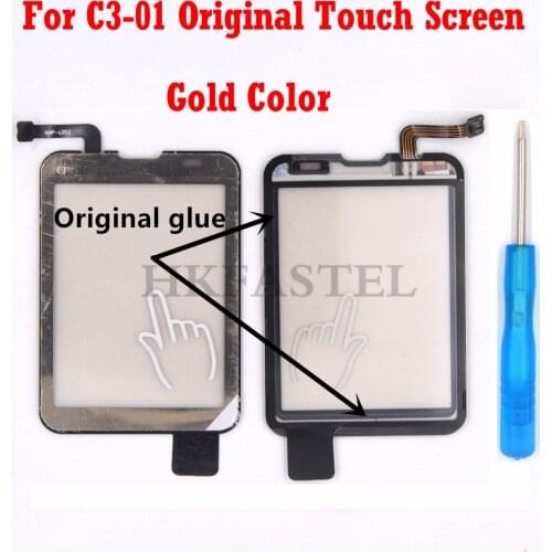 HKFASTEL Original Gold Black Touch For Nokia C3-01 C3 01 Touch Screen Digitizer Sensor Front Glass Lens panel With glue + tool