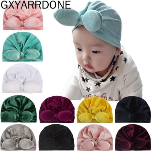 Baby Girls Beanie Hats Winter Velvet Rabbit Ear Turban Hats Infant Soft Velvet India Cap Hair Accessories Bandana Hairband