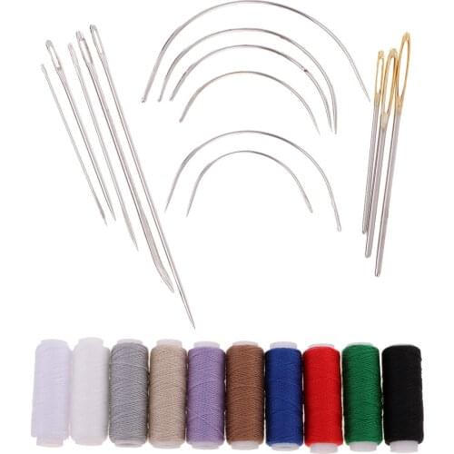 Strong 10 Colors Sewing Thread Set for Hand Quilting Embroidery Sewing Leather Crafts Repair kit with Curved Upholstery Needles