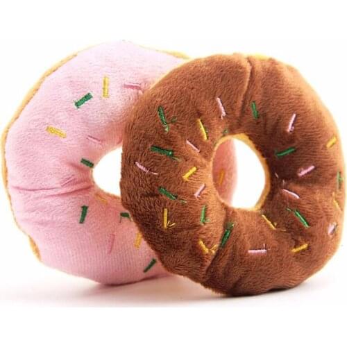 Pet Dog Plush Toys Donuts Shape Puppy Squeaky Toys Pink Brown Soft Plush Pet Dog Puppy Squeaky Toys Pet Supplies