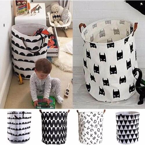 Nordic Storage Bag Canvas High Quality Kid Cartoon Laundry Bags Toys Clothes Organizer Portable Container Cloth Barrel Storag