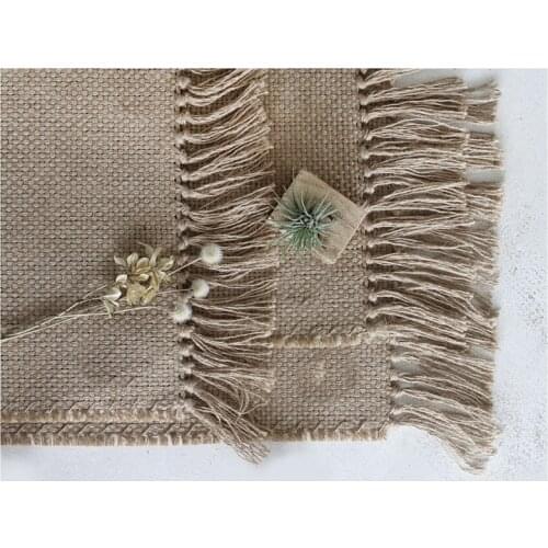 Thickened Jute Carpet Floor Mat Anti Slip Wear Resistant Heat Insulation Table Flag Manual Tassel Edge Table Mat