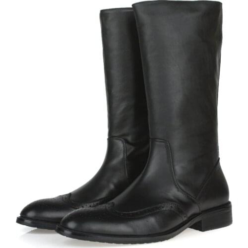 Top Quality Knee High Black Mens Boots Genuine Leather Motorcycle Boots Fashion Casual Male Winter Boots Outdoor Shoes