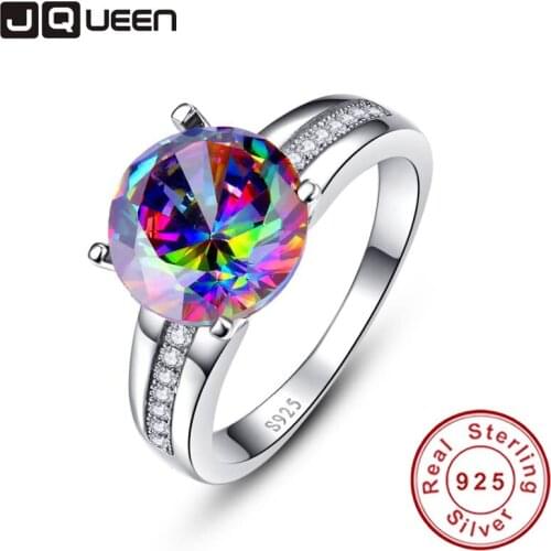 Brand Jewelry 6.3Ct Striking Rainbow Fire Mystic Topaz Ring For Lady Birthday Gift 925 Solid Sterling Silver Size 6 7 8 9