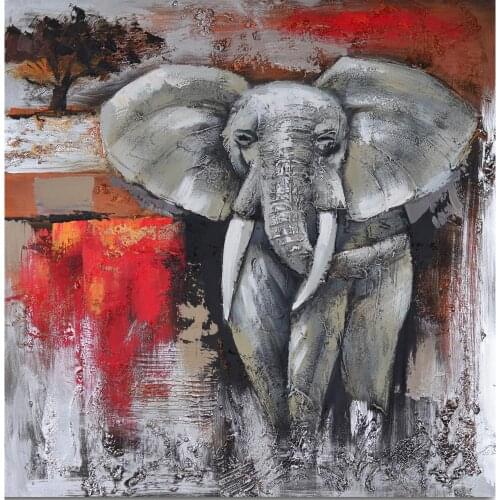Elephant canvas painting abstract art animal White and Red modern artworks for dining room wall decor Hand painted Personality