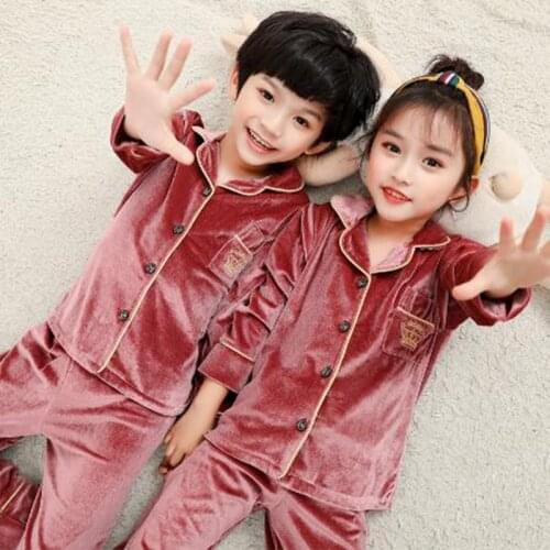 Winter Children Pajamas Suit Thick Velt Clothes for Girls Boys Golden Velvet Pyjamas Sets Kid Wear Baby Sleepwear Homewear